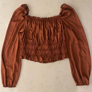 Bar III Copper Long Sleeve Crop Top with Ruffles - Size L